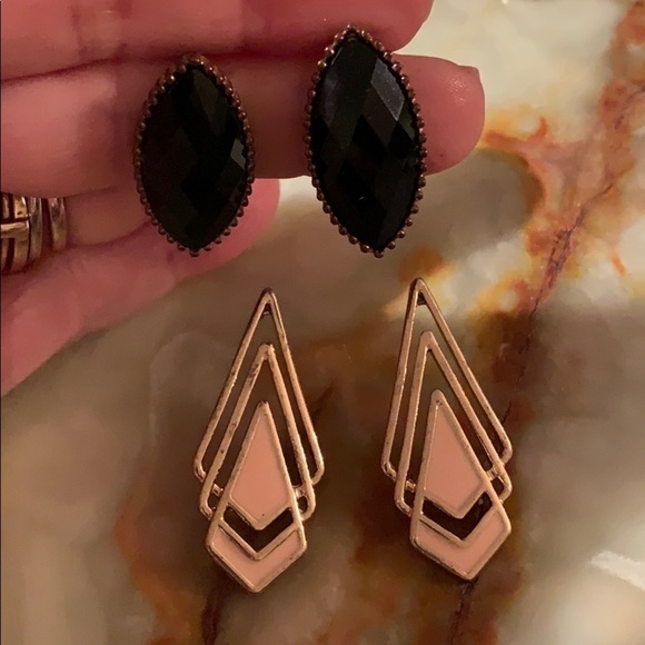 3pr crystal, jet, enamel 80s stud earrings - Picture 4 of 10